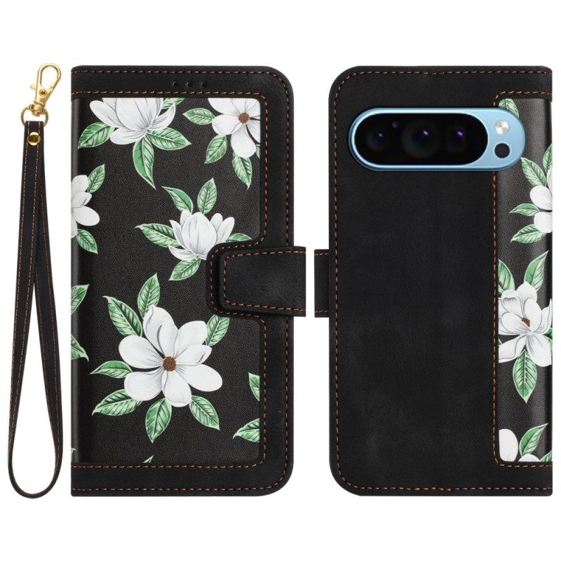 Leren Hoesje Voor Google Pixel 9 Pro Bloemenband