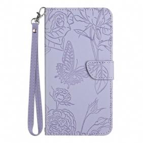 Leren Hoesje voor Realme C30 Met Ketting Riem Bloemen Paillon