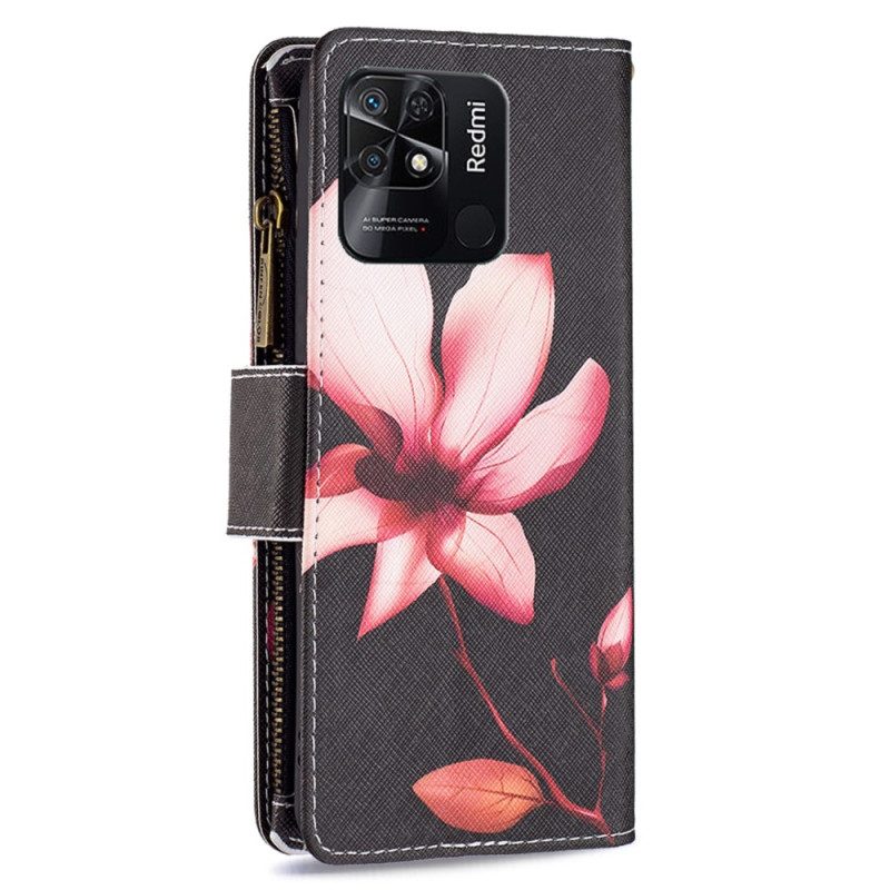 Flip Case voor Xiaomi Redmi 10C Bloemzak Met Ritssluiting