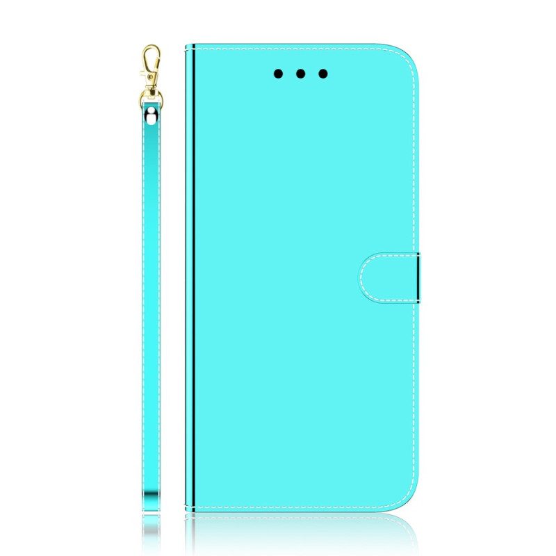 Flip Case voor Xiaomi Redmi 10C Imitatie Spiegelleer Met Riem