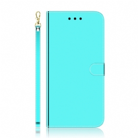 Flip Case voor Xiaomi Redmi 10C Imitatie Spiegelleer Met Riem