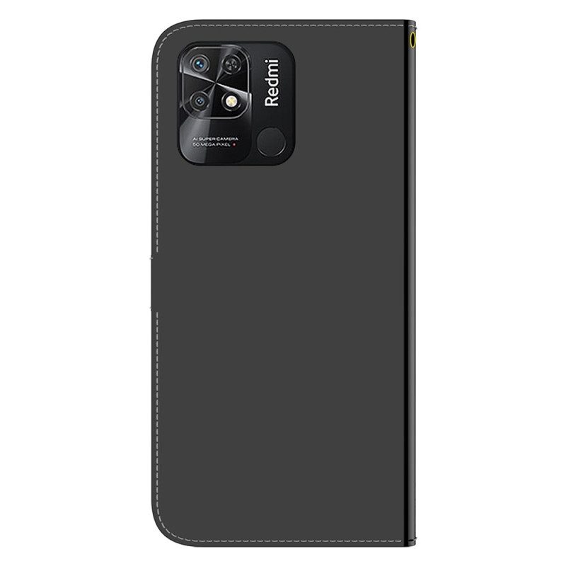 Flip Case voor Xiaomi Redmi 10C Imitatie Spiegelleer Met Riem