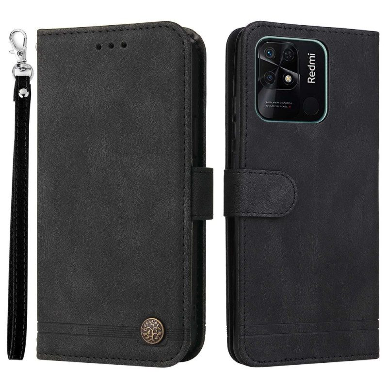 Flip Case voor Xiaomi Redmi 10C Leerstijl Met Decoratieve Klinknagel