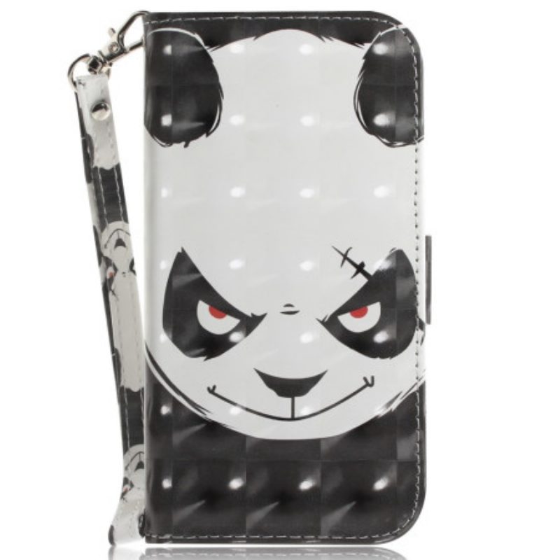 Flip Case voor Xiaomi Redmi 10C Met Ketting Boze Panda Met Lanyard