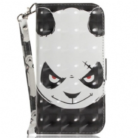 Flip Case voor Xiaomi Redmi 10C Met Ketting Boze Panda Met Lanyard