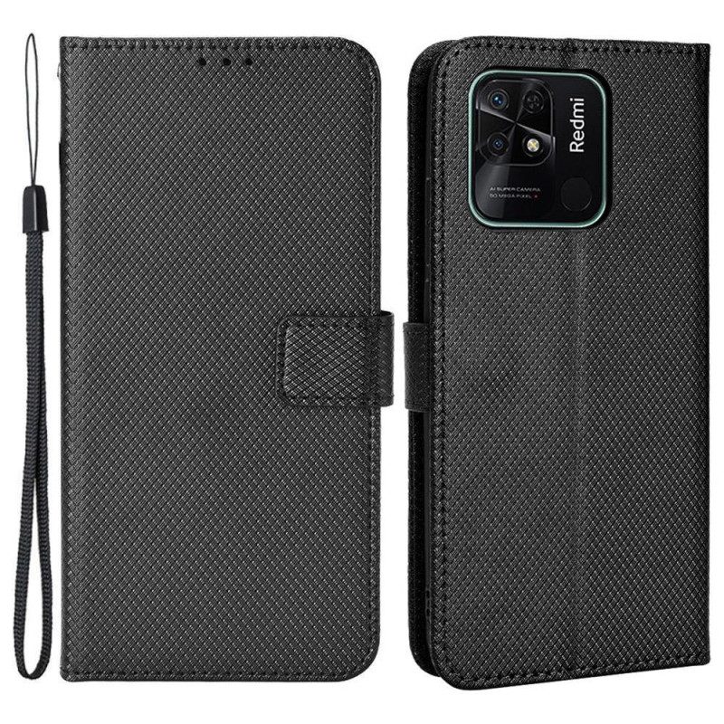 Flip Case voor Xiaomi Redmi 10C Met Ketting Stijlvol Imitatieleer Met Bandjes