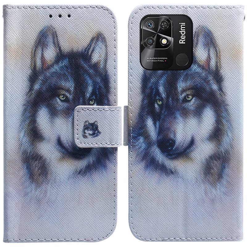 Folio-hoesje voor Xiaomi Redmi 10C Aquarel Wolf