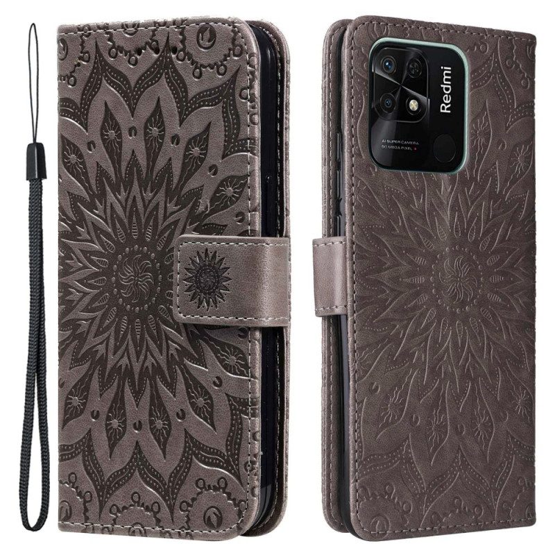 Folio-hoesje voor Xiaomi Redmi 10C Mandala Zon Met Lanyard