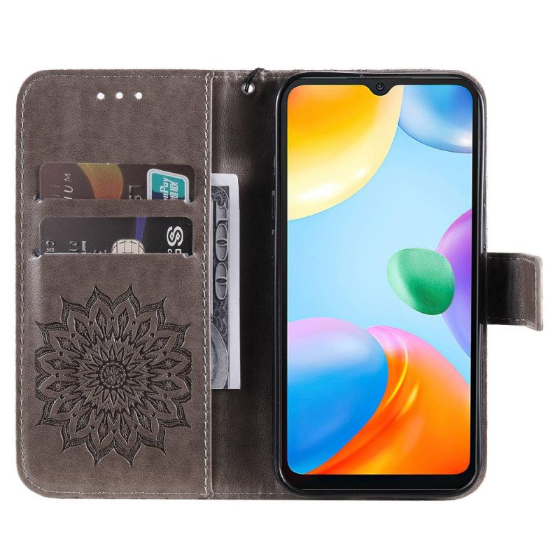 Folio-hoesje voor Xiaomi Redmi 10C Mandala Zon Met Lanyard