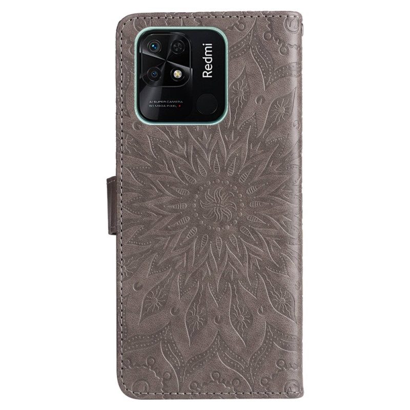 Folio-hoesje voor Xiaomi Redmi 10C Mandala Zon Met Lanyard