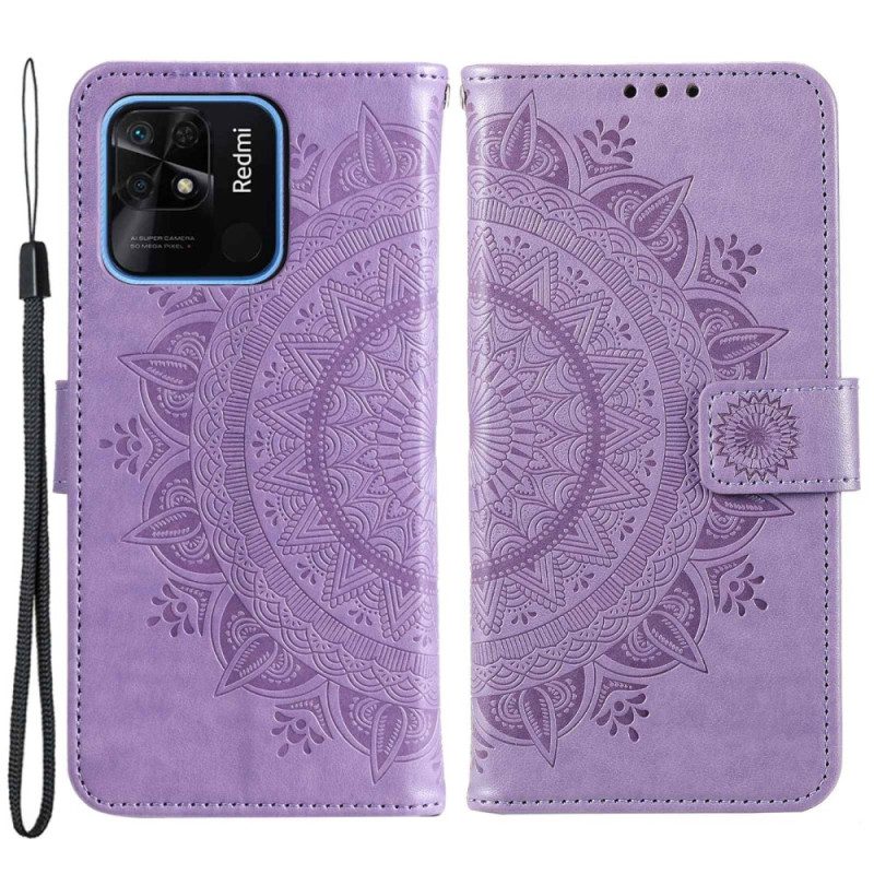 Folio-hoesje voor Xiaomi Redmi 10C Mandala Zon Met Lanyard