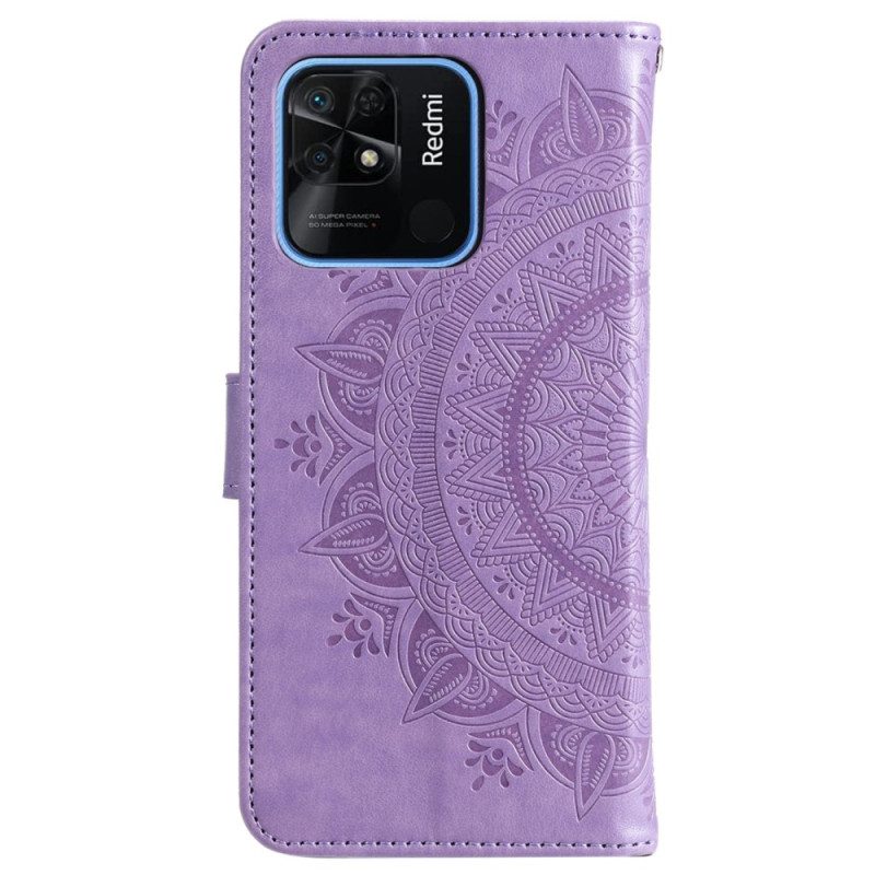 Folio-hoesje voor Xiaomi Redmi 10C Mandala Zon Met Lanyard