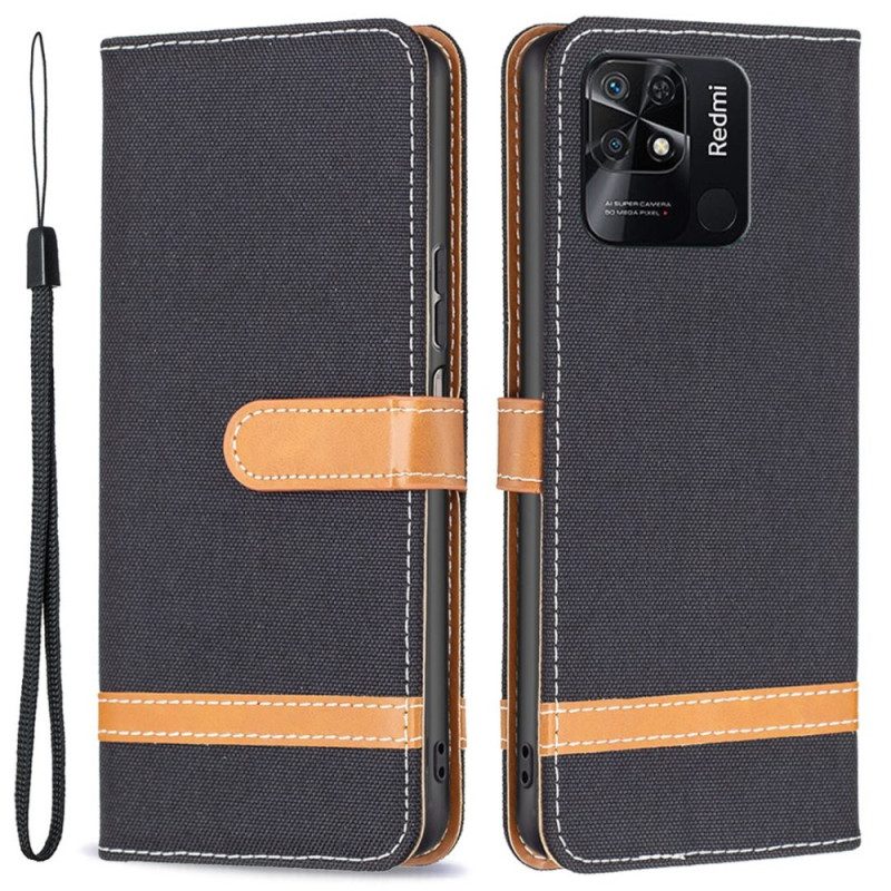 Folio-hoesje voor Xiaomi Redmi 10C Met Ketting Band Van Stof En Leereffect