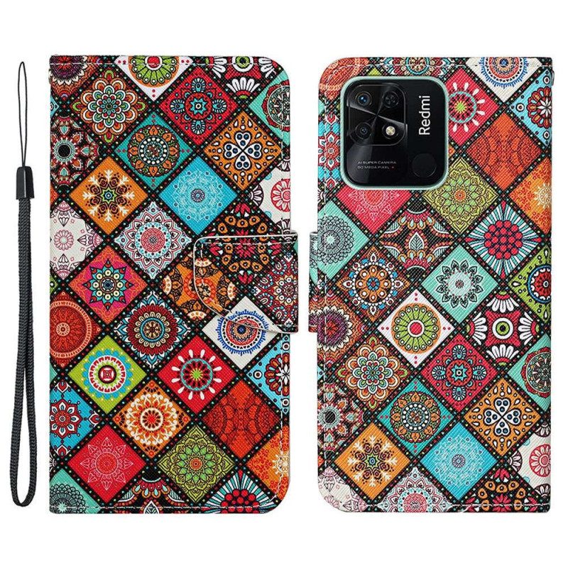 Folio-hoesje voor Xiaomi Redmi 10C Met Ketting Bandjes Patchwork