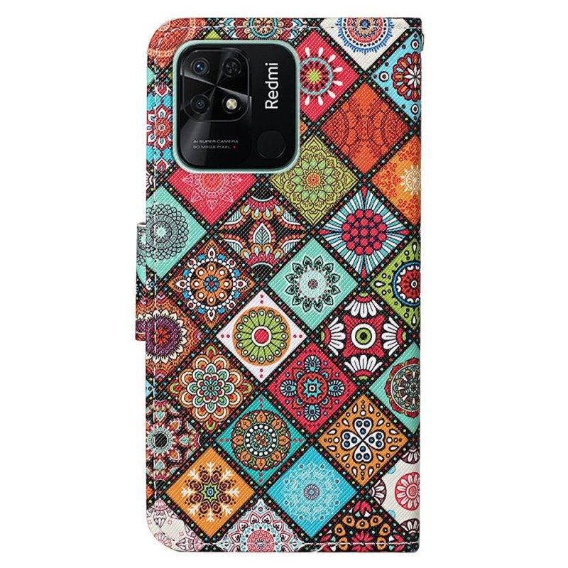 Folio-hoesje voor Xiaomi Redmi 10C Met Ketting Bandjes Patchwork