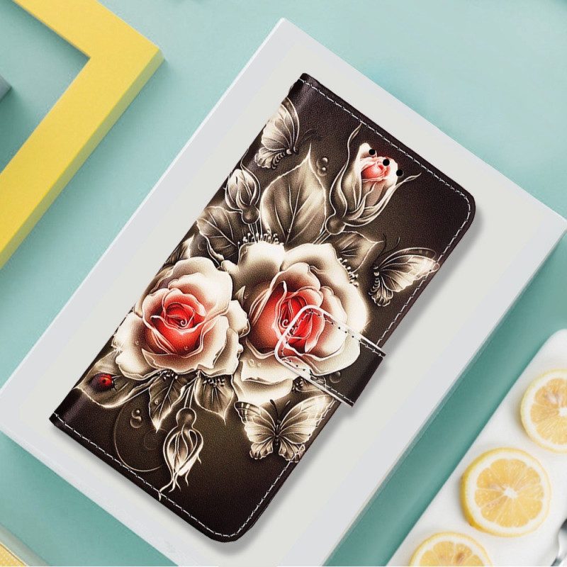 Folio-hoesje voor Xiaomi Redmi 10C Met Ketting Bloemenvariatie Met Riem