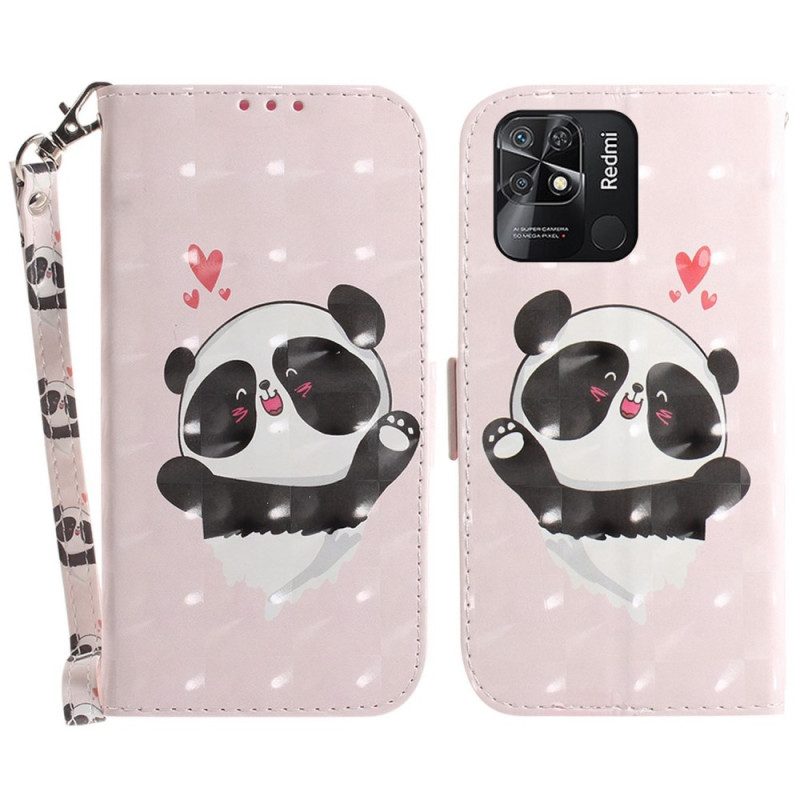 Folio-hoesje voor Xiaomi Redmi 10C Met Ketting Kleine Panda Met Riem