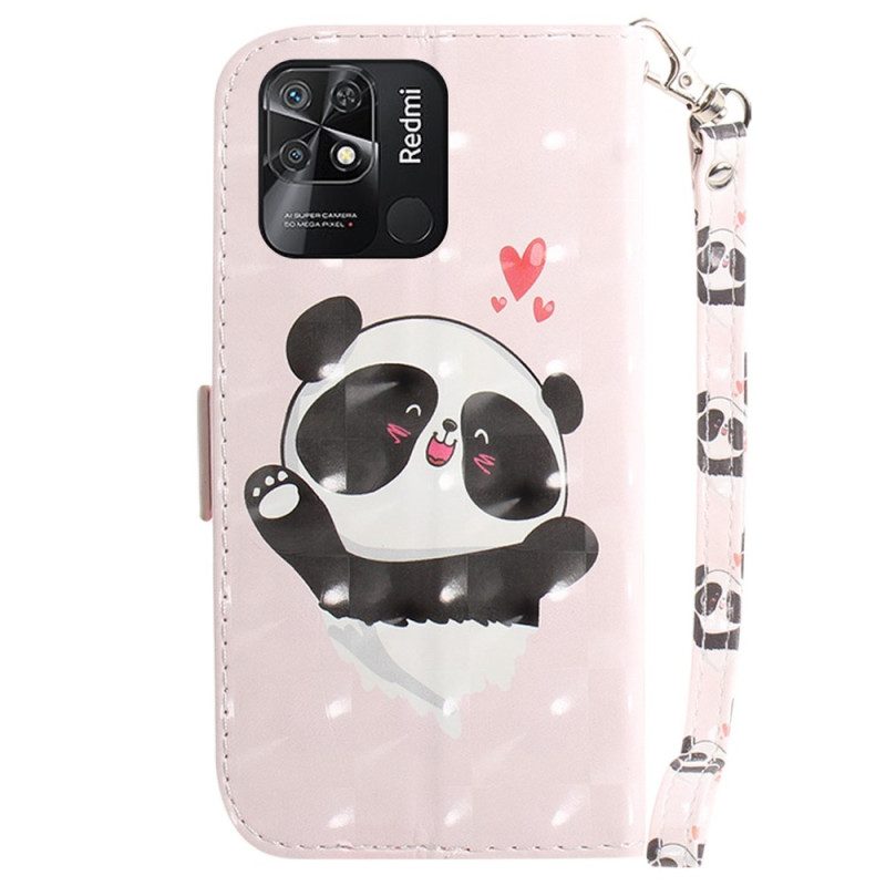 Folio-hoesje voor Xiaomi Redmi 10C Met Ketting Kleine Panda Met Riem