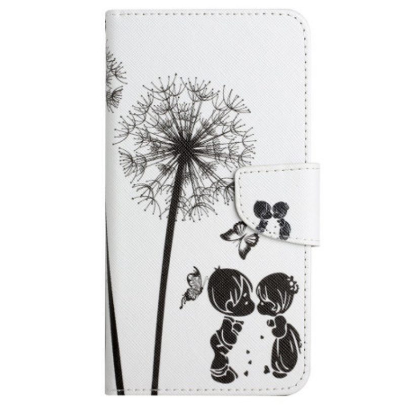 Folio-hoesje voor Xiaomi Redmi 10C Met Ketting Lanyard Liefde Paardebloemen