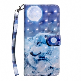 Folio-hoesje voor Xiaomi Redmi 10C Met Ketting Lanyard Wolf