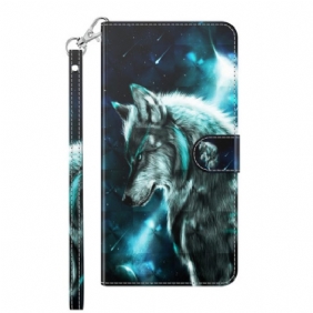 Folio-hoesje voor Xiaomi Redmi 10C Met Ketting Lanyard Wolf