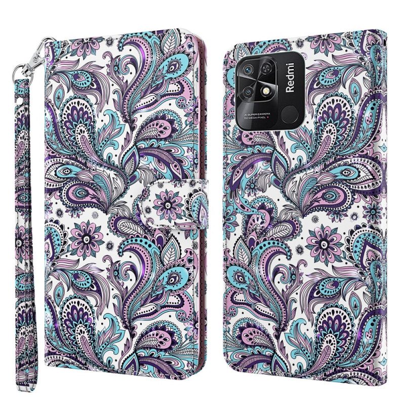 Folio-hoesje voor Xiaomi Redmi 10C Met Ketting Paisley-patroon Met Bandjes