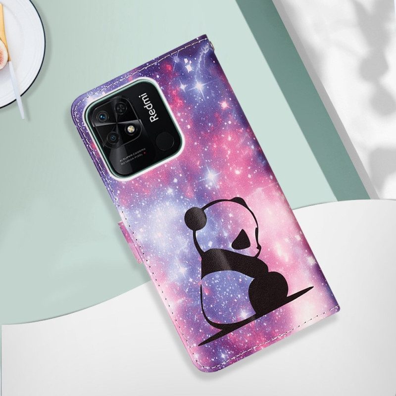 Folio-hoesje voor Xiaomi Redmi 10C Met Ketting Ruimtepanda Met Bandjes