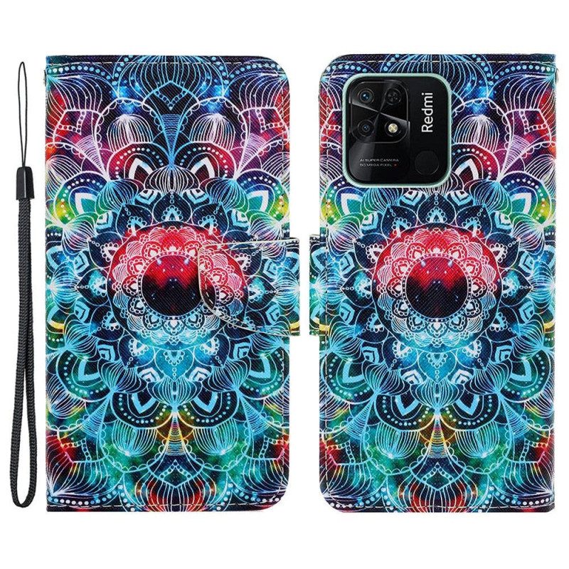 Folio-hoesje voor Xiaomi Redmi 10C Met Ketting Strakke Mandala