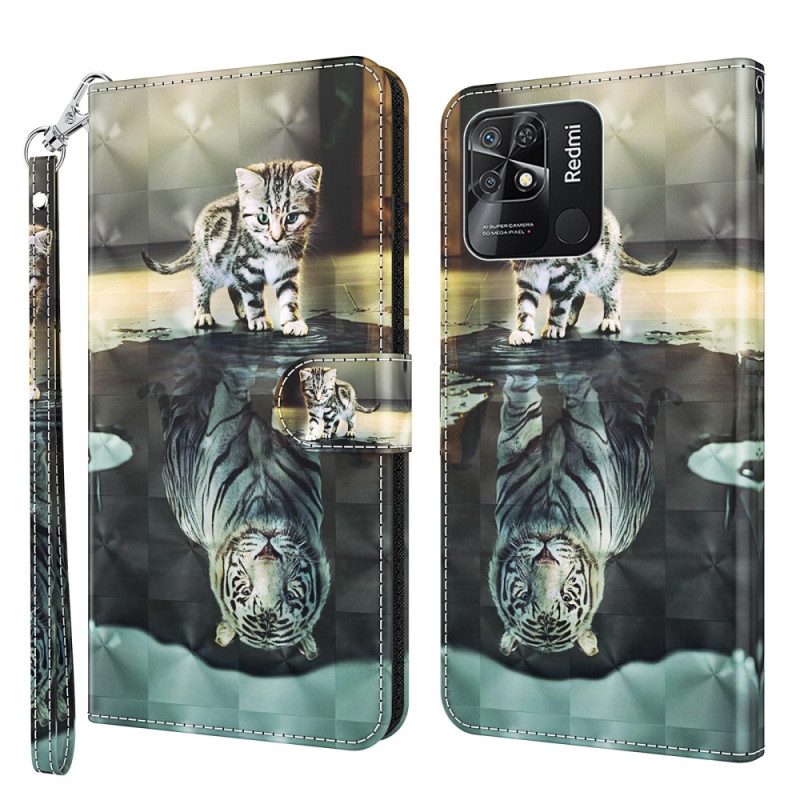 Folio-hoesje voor Xiaomi Redmi 10C Met Ketting Strappy Kitten Droom