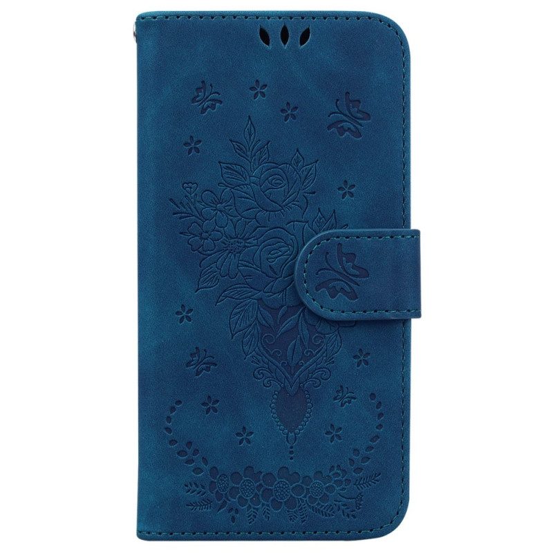 Folio-hoesje voor Xiaomi Redmi 10C Met Ketting Strappy Rozen En Vlinders