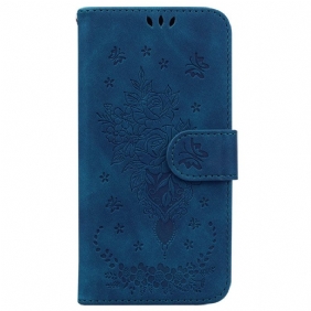 Folio-hoesje voor Xiaomi Redmi 10C Met Ketting Strappy Rozen En Vlinders