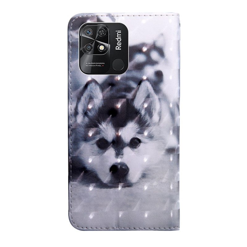 Folio-hoesje voor Xiaomi Redmi 10C Met Ketting String Puppy