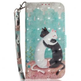 Folio-hoesje voor Xiaomi Redmi 10C Met Ketting Witte Kat Zwarte Kat Met Riem