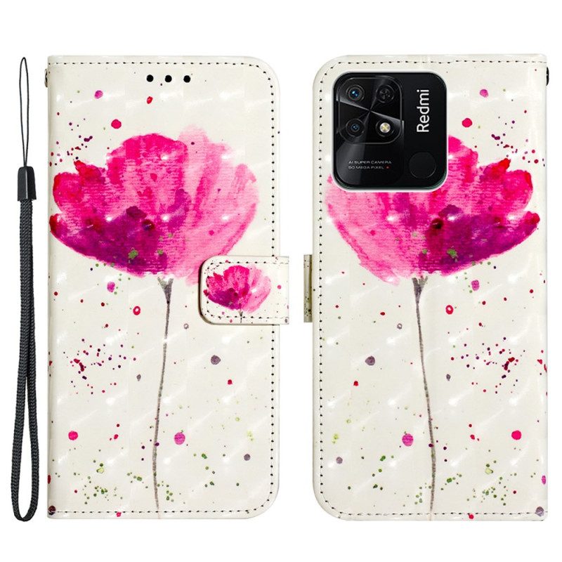 Hoesje Folio-hoesje voor Xiaomi Redmi 10C Met Ketting Band Poppy