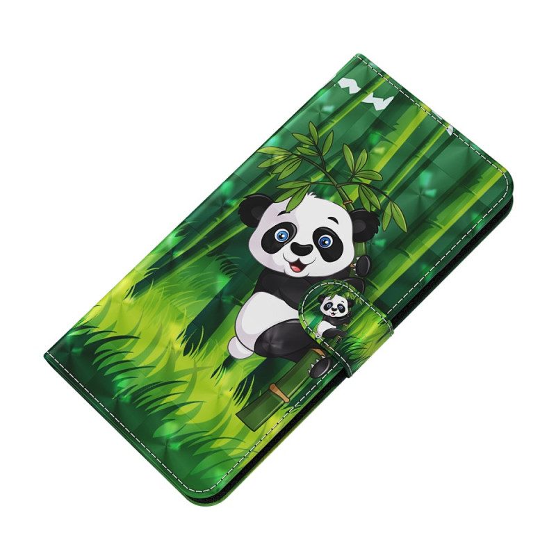 Leren Hoesje voor Xiaomi Redmi 10C Met Ketting Bamboe Panda Met Lanyard