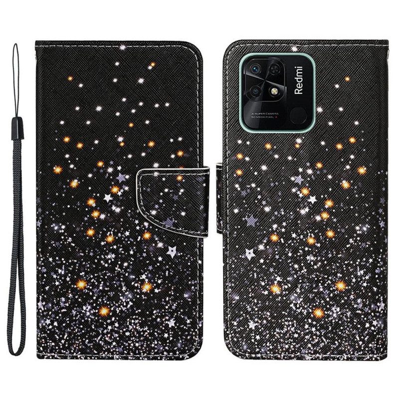 Leren Hoesje voor Xiaomi Redmi 10C Met Ketting Glittereffect Met Bandjes