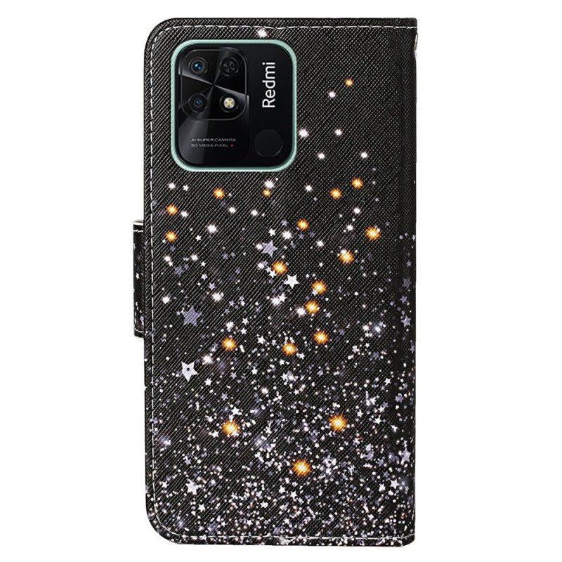 Leren Hoesje voor Xiaomi Redmi 10C Met Ketting Glittereffect Met Bandjes