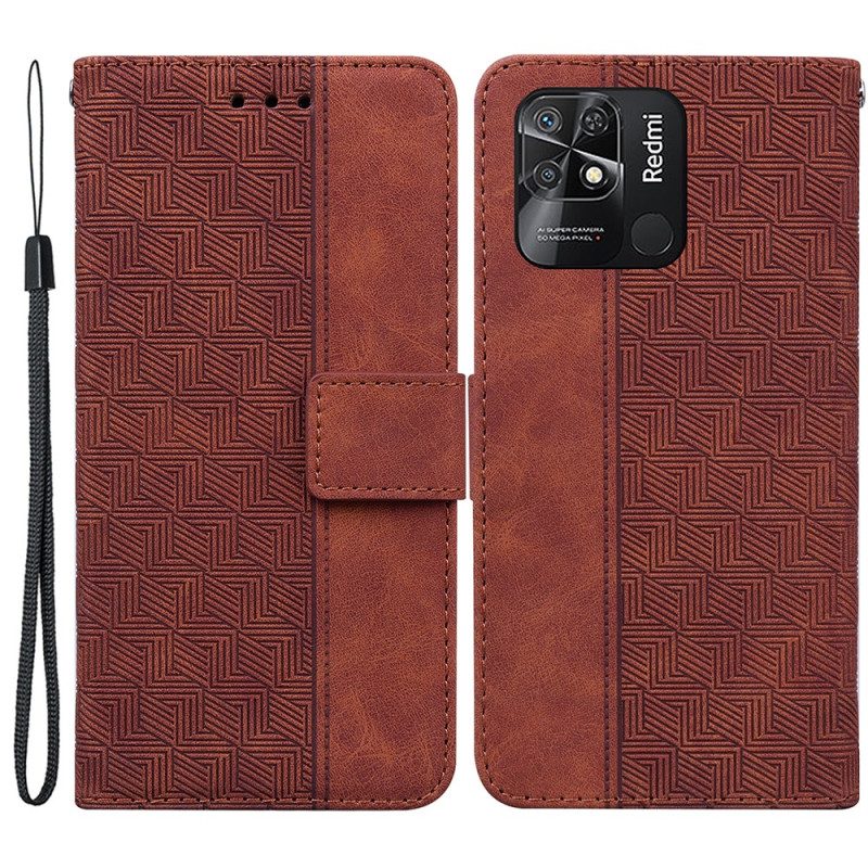 Leren Hoesje voor Xiaomi Redmi 10C Met Ketting Patroon Met Bandjes