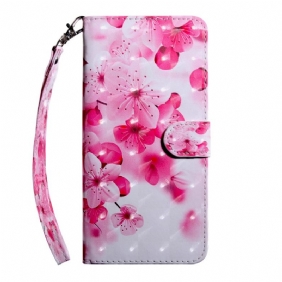 Leren Hoesje voor Xiaomi Redmi 10C Met Ketting Riem Bloemen