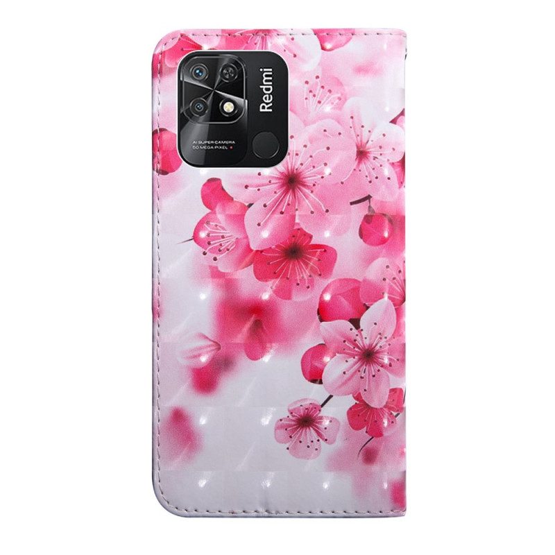 Leren Hoesje voor Xiaomi Redmi 10C Met Ketting Riem Bloemen