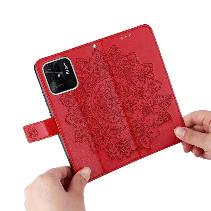 Leren Hoesje voor Xiaomi Redmi 10C Met Ketting Strakke Mandala