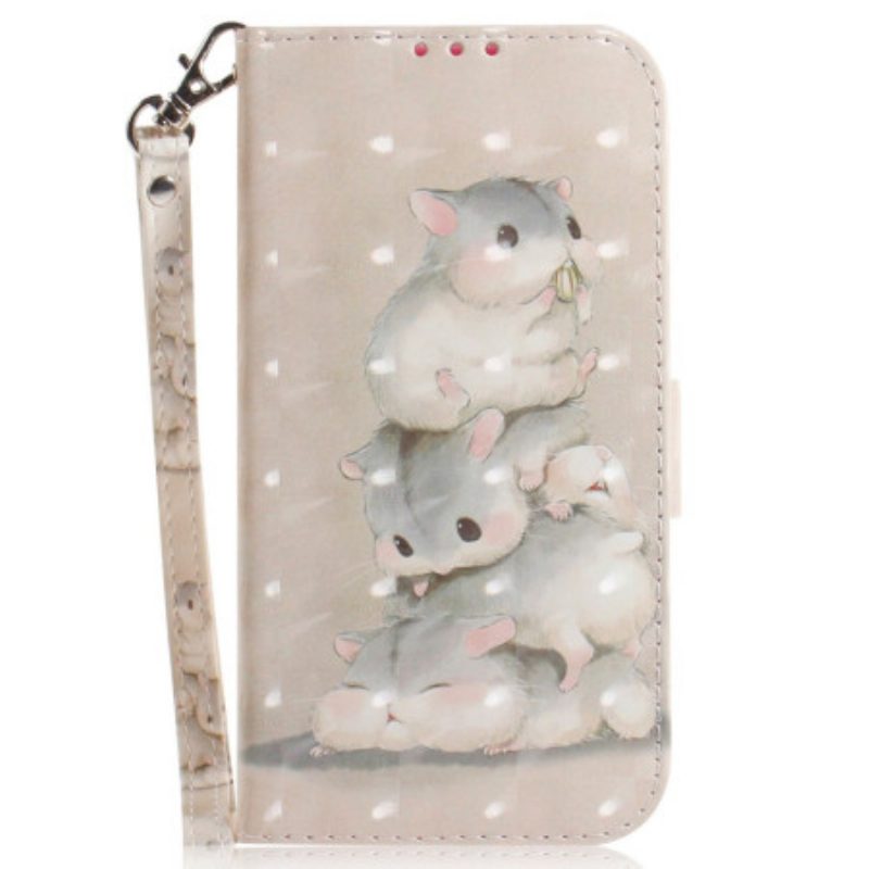 Leren Hoesje voor Xiaomi Redmi 10C Met Ketting String Eekhoorns