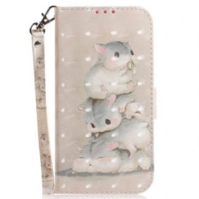 Leren Hoesje voor Xiaomi Redmi 10C Met Ketting String Eekhoorns