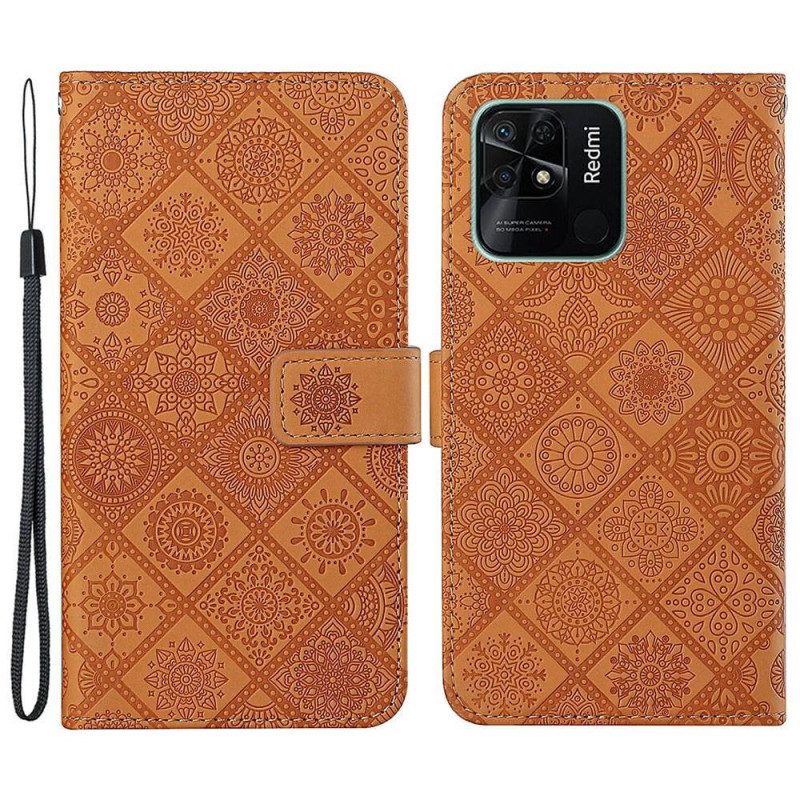 Leren Hoesje voor Xiaomi Redmi 10C Tapijt Patroon