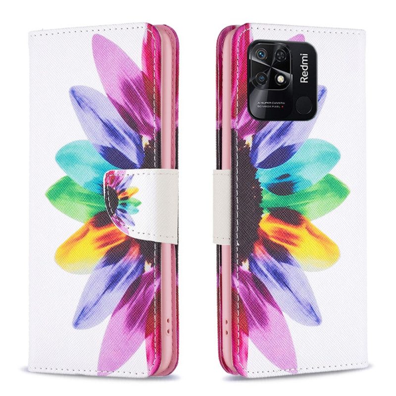 Leren Hoesje voor Xiaomi Redmi 10C Waterverf Bloem