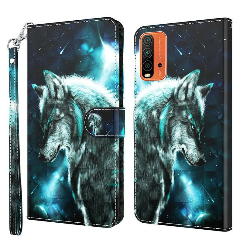 Leren Hoesje voor Xiaomi Redmi 9T Majestueuze Wolf