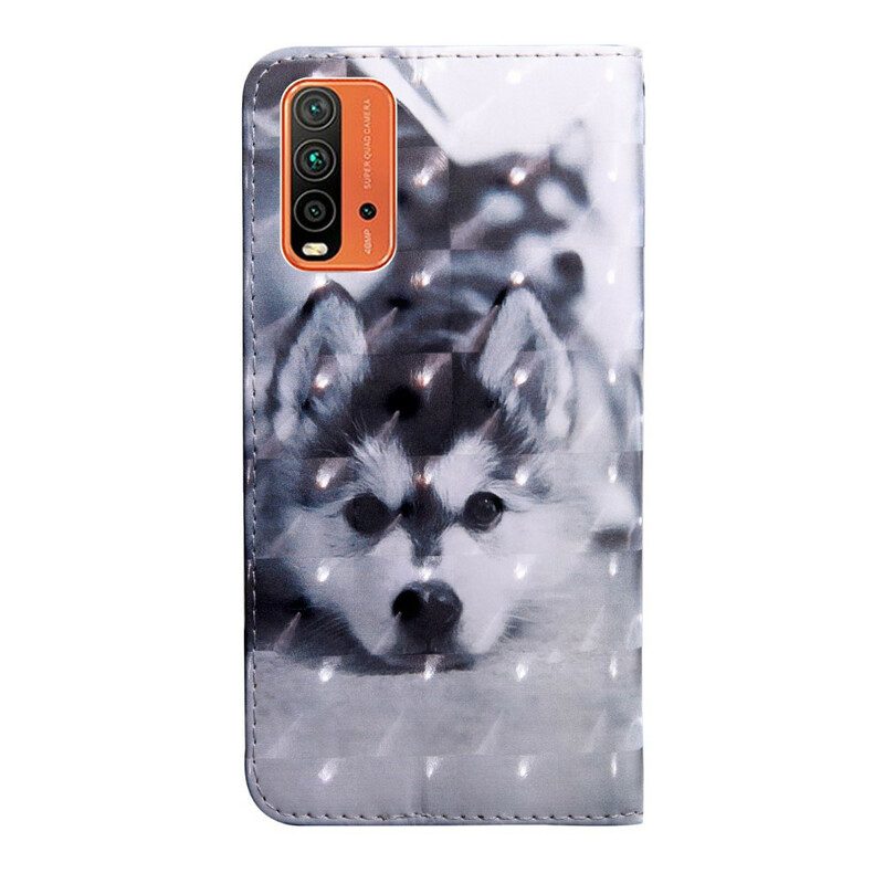 Leren Hoesje voor Xiaomi Redmi 9T Zwart-witte Hond