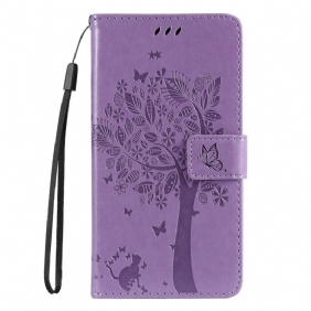 Folio-hoesje voor Vivo Y35 Met Ketting Boom En Strappy Cat