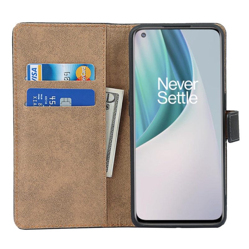 Folio-hoesje voor OnePlus Nord N10 Echte Lederen Kleur