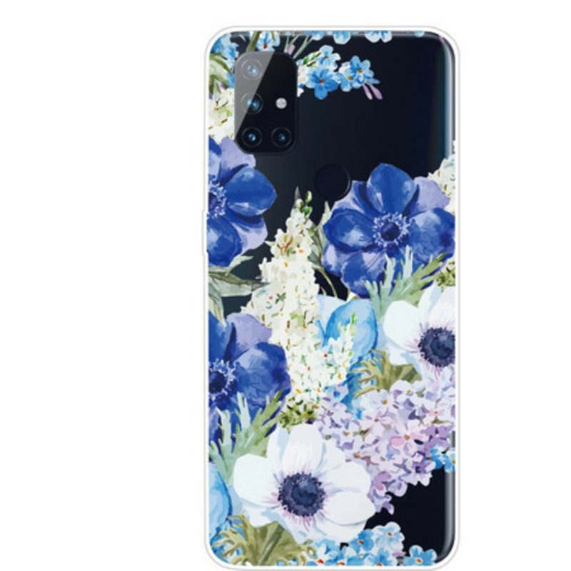 Hoesje voor OnePlus Nord N10 Naadloze Aquarel Blauwe Bloemen